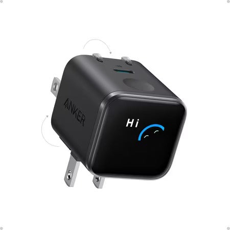 ANKER 45W USB-C WALL CHARGER WITH SMART DISPLAY AND FOLDABLE PRONGS BLACK