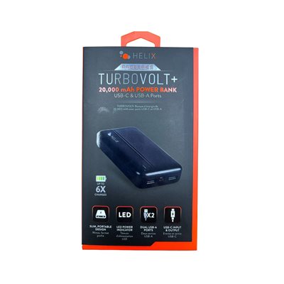 HELIX TURBOVOLT+ 20000 MAH POWERBANK W USB AND USBC PORTS BL