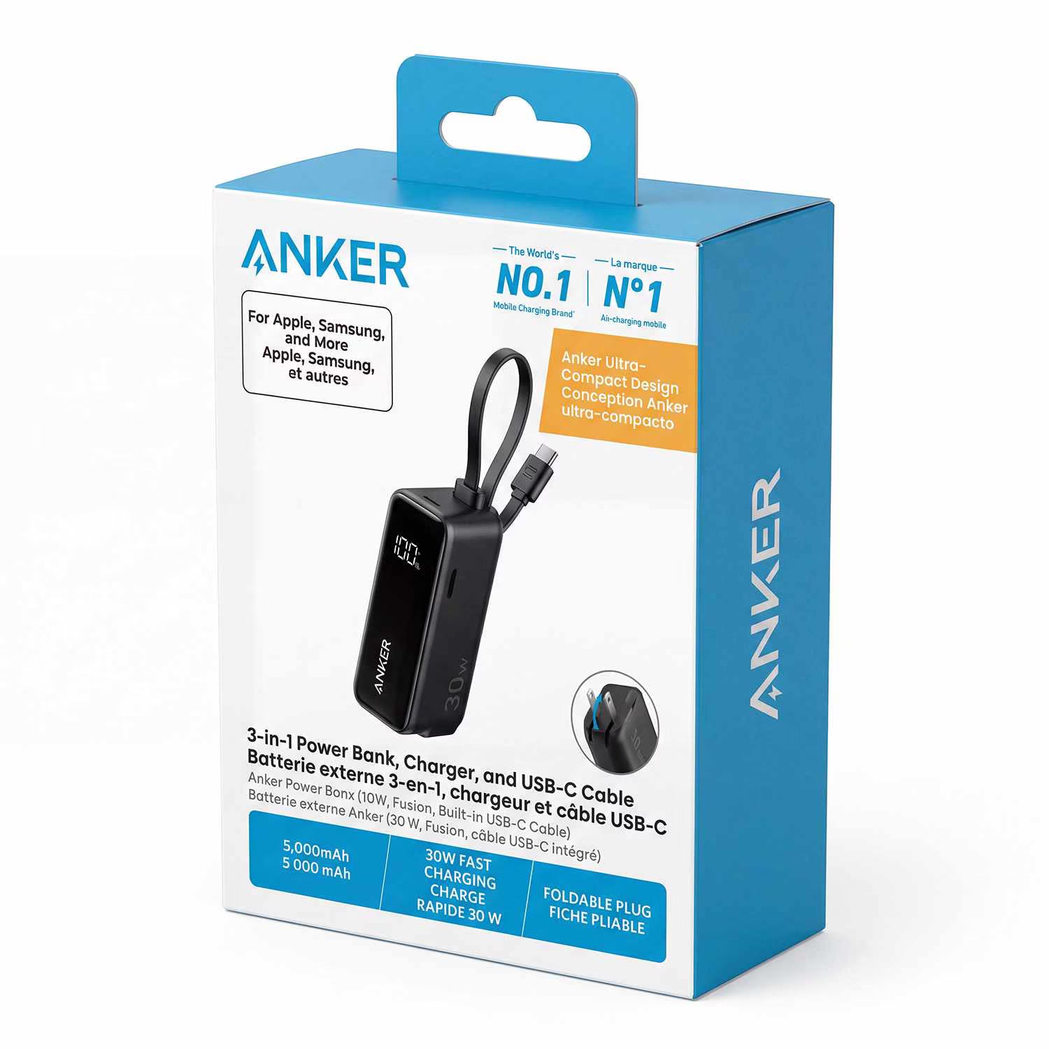 Fusion Power Bank 5.000mAh 22.5W with USB-C Cable (Black)