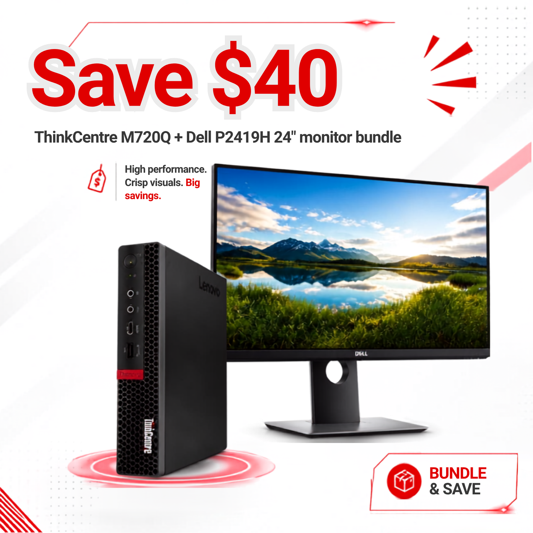 ThinkCentre M720Q + Dell P2419H 24" Monitor Bundle