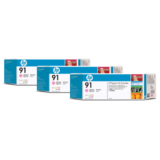 Cartouche d'encre HP 91 magenta clair, pack de 3