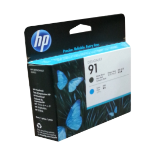 HP 91 Matte Black and Cyan Printhead