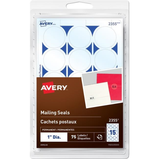 Étiquettes d'adresse Avery, diamètre de 2,5 cm, permanentes, transparentes, 75/paquet