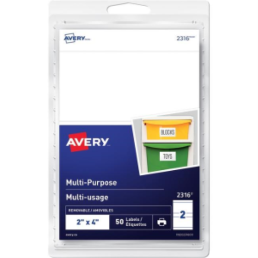 Étiquettes amovibles multifonctions Avery® 2316 pour imprimantes laser et jet d'encre, 2" x 4"  Papier blanc mat amovible / Blanc / Amovible