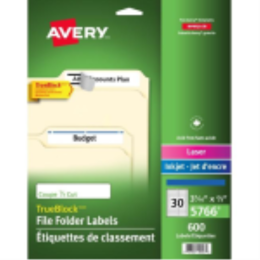 5766 ÉTIQUETTES DE CLASSEMENT, TRUEBLOCK, 37/16" X 2/3", PERMANENTES, BL