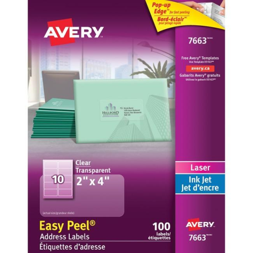 7663 DÉTACHAGE FACILE ET TRANSPARENT, 4" X 2", PERMANENT, 10 FEUILLES/ENV., 10