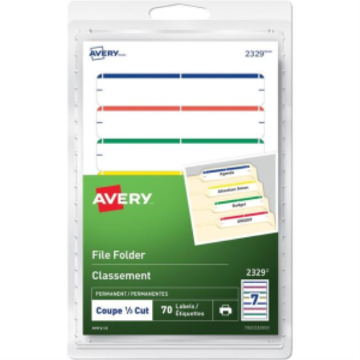 2329 Étiquettes de dossiers Avery® pour imprimantes laser et à jet d'encre, 3½" x ?" Couleurs assorties / Permanentes