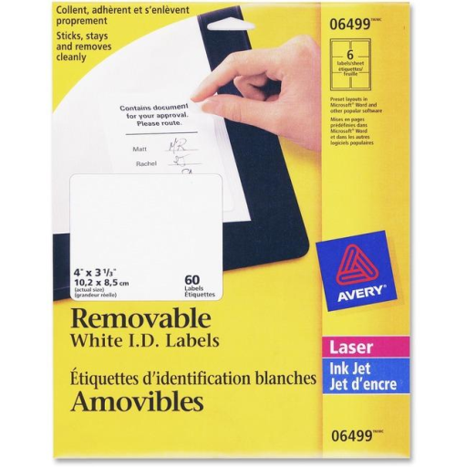 6499 ÉTIQUETTES D'IDENTIFICATION, 4 PO X 3 1/3 PO, AMOVIBLES, 10 FEUILLES/ENV., 60