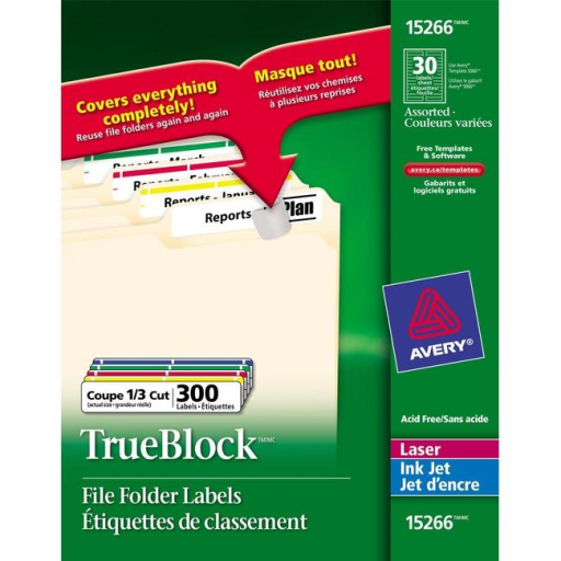 15266 ÉTIQUETTES DE CLASSEMENT, TRUEBLOCK, 37/16" X 2/3", PERMANENTES, A