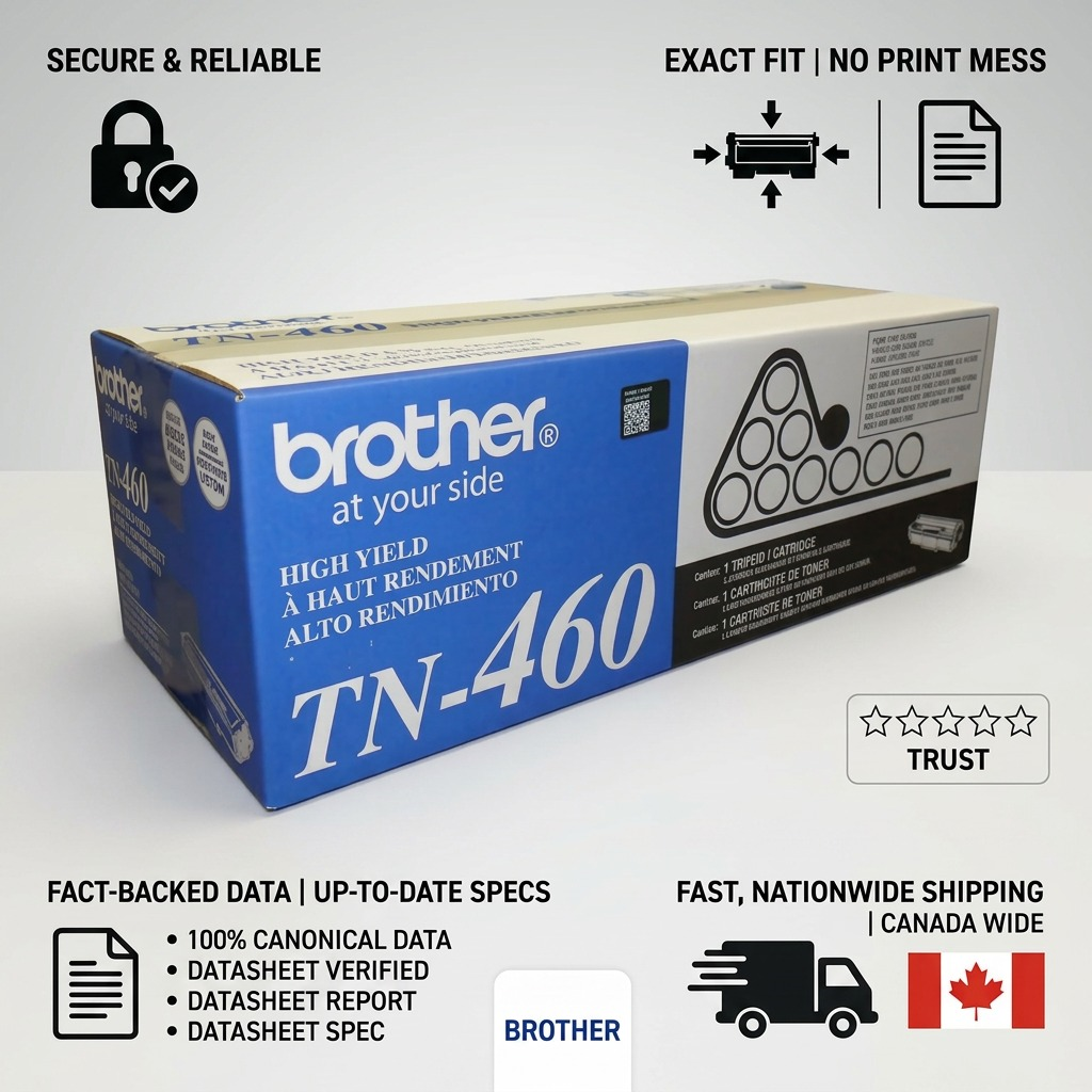 An infographic matrix featuring the Brother TN-460 toner, illustrating key product benefits for buyers.