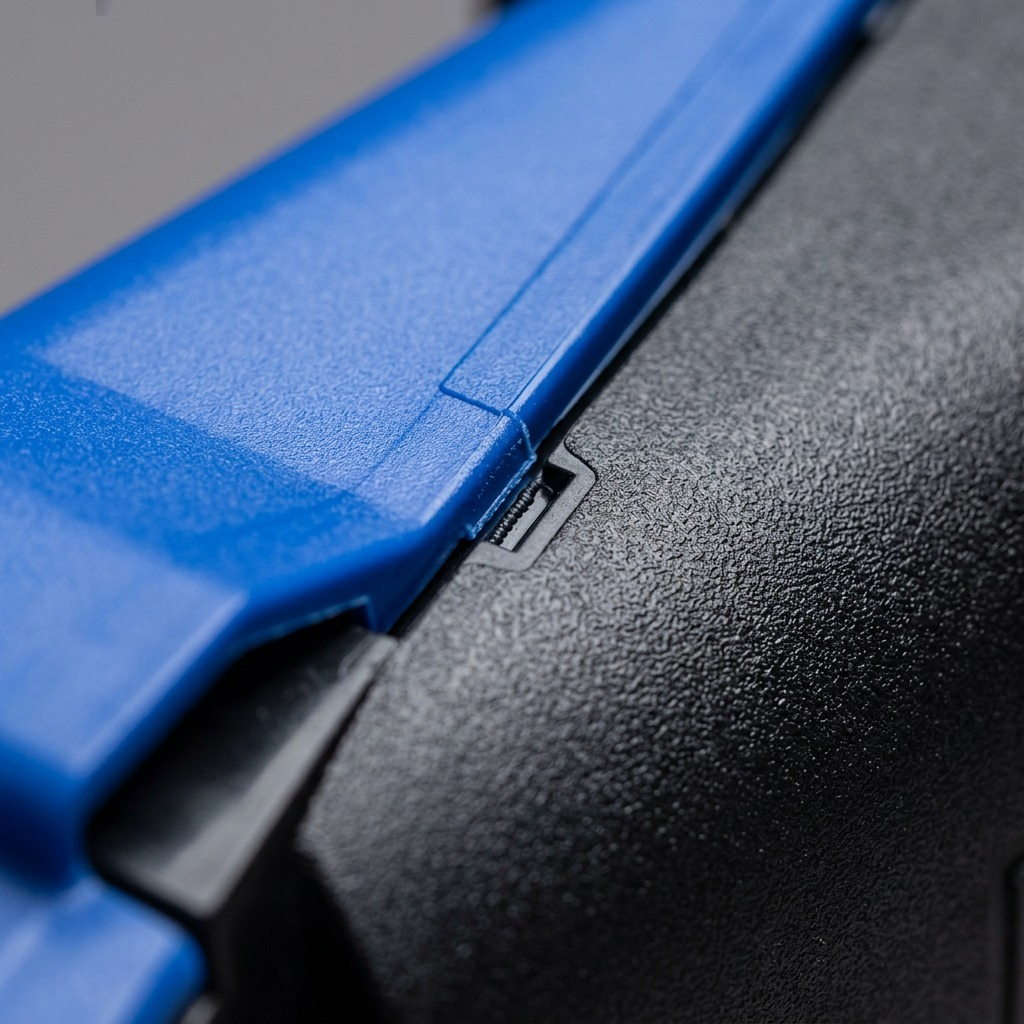 Extreme macro view showing the precise dual-material seam of the Brother TN460 cartridge.