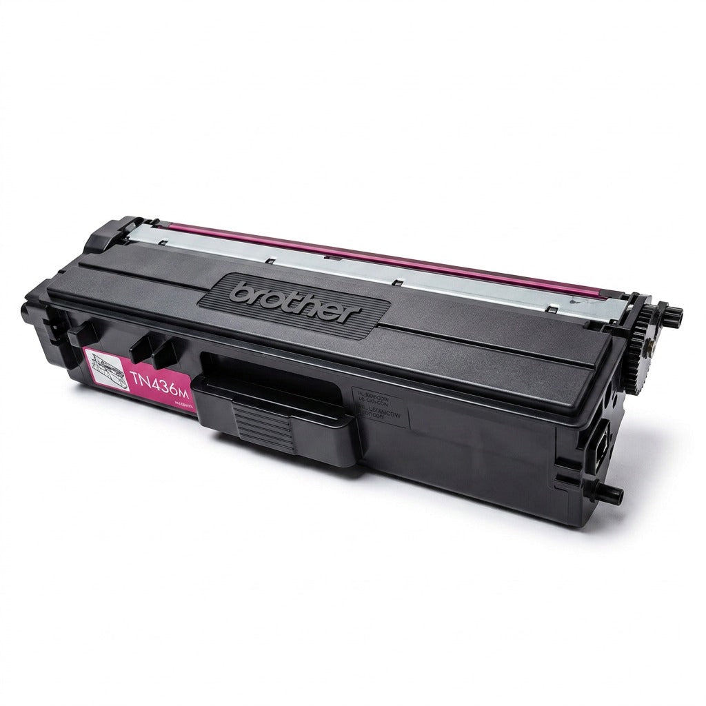 Genuine Brother TN436M Magenta Super High Yield Toner Cartridge on a white background.