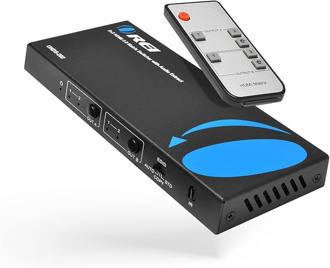 OREI 2x2 HDMI Matrix Switch 4K@60Hz with Audio Extraction, IR Remote, EDID