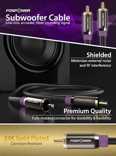 FosPower Subwoofer Cable (10 FT) RCA to RCA Audio Stereo Cable Male to Male