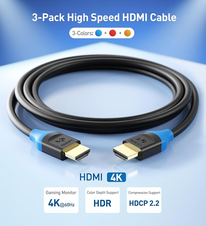HDMI Cable 3-Pack 4K High Speed HDMI Cable, 1ft