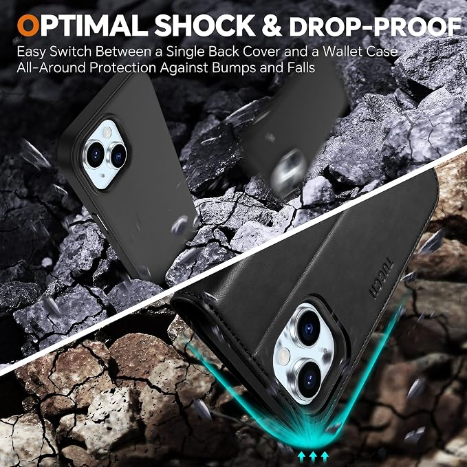 Case Wallet for iPhone 15 5G, PU Leather Magnetic Detachable Shockproof Case Tucch