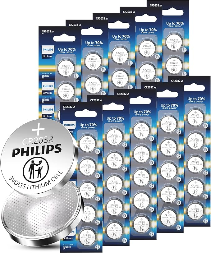 CR2032 Phillips 3V LiON coinc cell, each