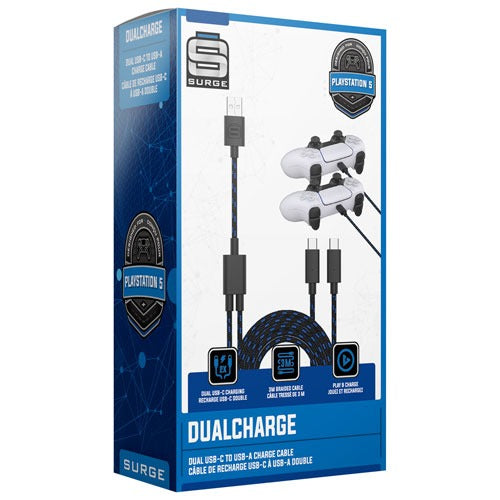 SURGE PS5 DUAL CONTROLLER CHARGE CABLE-BLACK BLUE