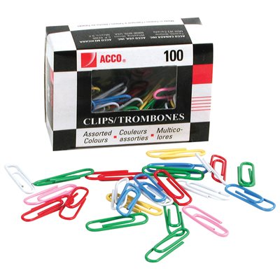 ACCO  PAPER CLIP PVC #1 ASST BX/100