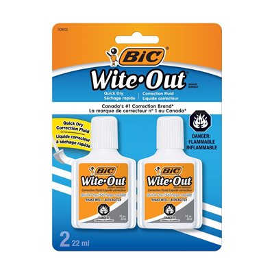 BIC WHITE OUT CORRECTION FLUID- 2PK