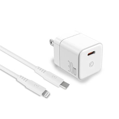 CASECO GAN 30W WALL CH + BRAIDED USBC-LIGHTNING CBL WH