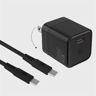 CASECO GAN 30W WALL CHARGER + TYPE C CABLE CARBON BLACK