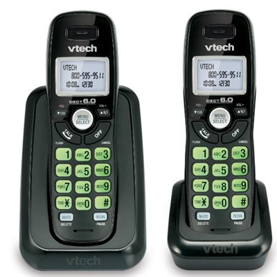 VTECH CORDLESS 2 HANDSET/CID; BLACK