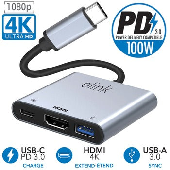 Station d'accueil USB-C 3-en-1 Elink Boost avec PD 100W EK4672