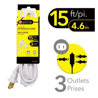 ELINK         15FT 3 OUTLET INDOOR EXTENSION CORD
