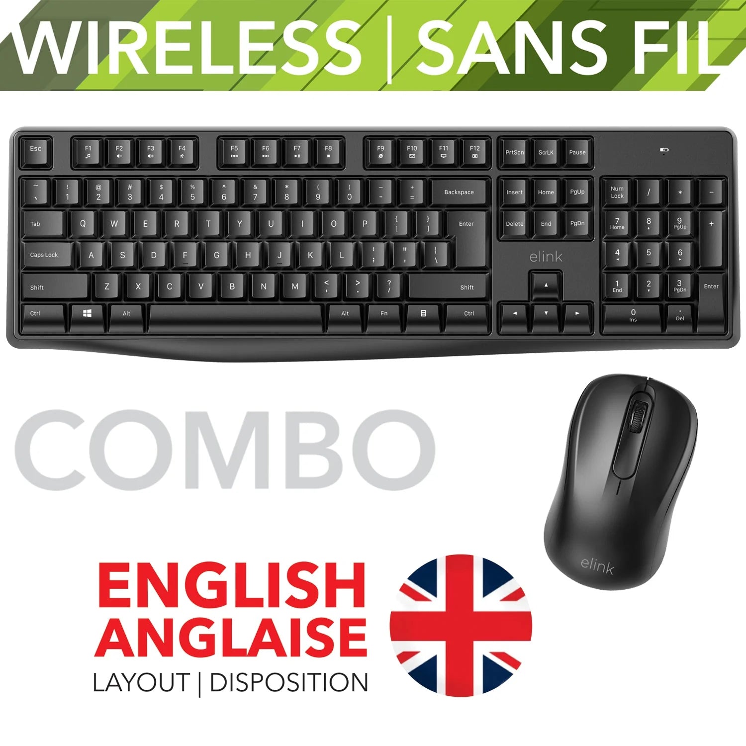 Combo Clavier et Souris Sans Fil Elink