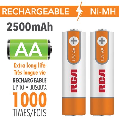 RCA AA RECHARGEABLE NI-MH 2500MAH BATTERY 2 PK