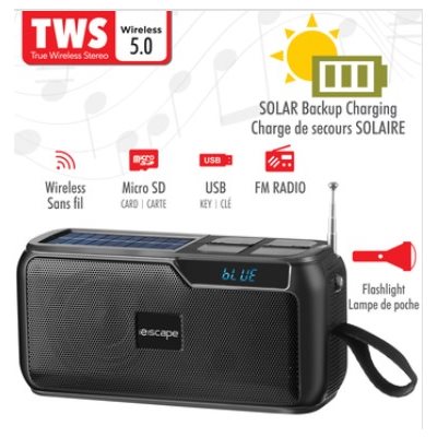 ESCAPE SOLAR POWERED TWS WIRELESS SPEAKER WITH FM RADIO/MIC/