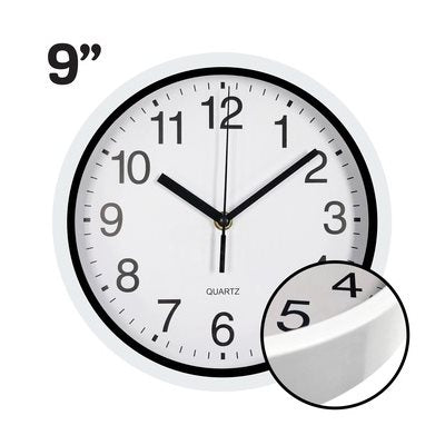 HAUZ ROUND 9" WALL CLOCK WITH WHITE BACKGROUND AND BORDERS