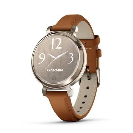 GARMIN LILY 2 BOÎTIER DORÉ CRÈME AVEC BRACELET EN CUIR TAN